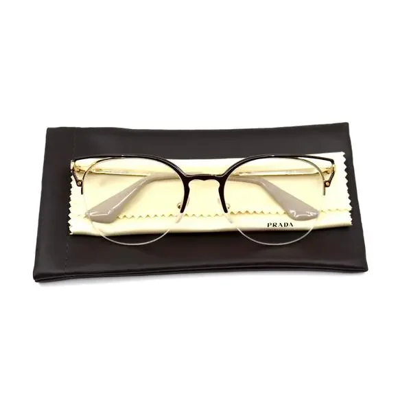 PRADA PR 64U 98R1O1 BROWN GOLD DEMO LENS AUTHENTIC EYEGLASSES FRAME - Picture 10 of 12